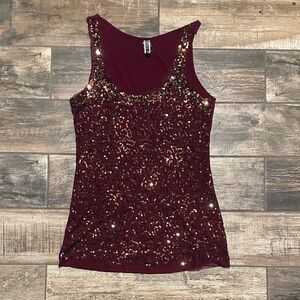 BKE Burgundy Sequin Tank Top